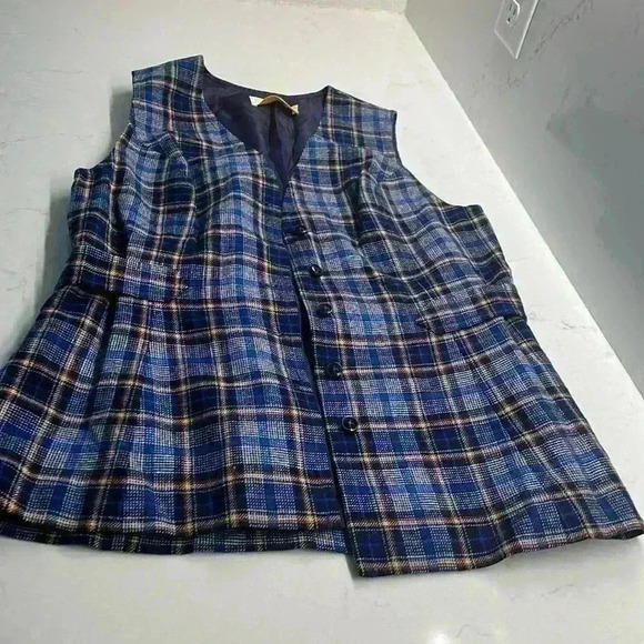 Women’s Vintage Pendleton Blue Plaid Wool Vest Size: 16 - Picture 1 of 6